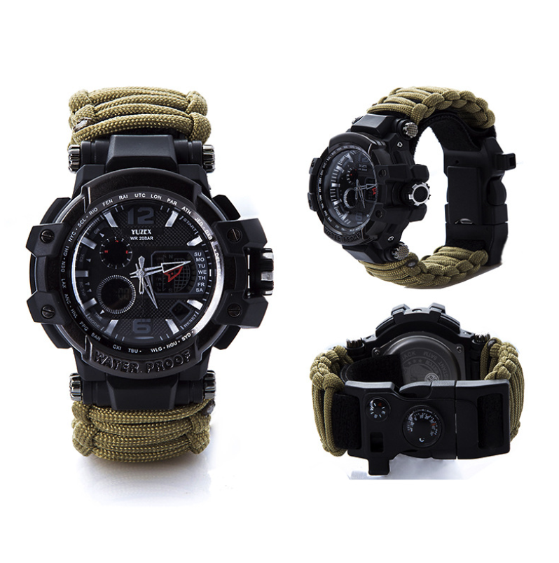 War wolf 2 mechanic outdoor survival survival bracelet life-saving multi-function knife buckle umbrella rope watch waterproof compass - Survival Dog