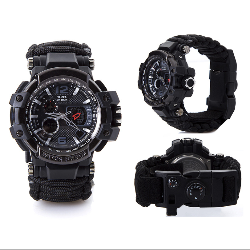 War wolf 2 mechanic outdoor survival survival bracelet life-saving multi-function knife buckle umbrella rope watch waterproof compass - Survival Dog