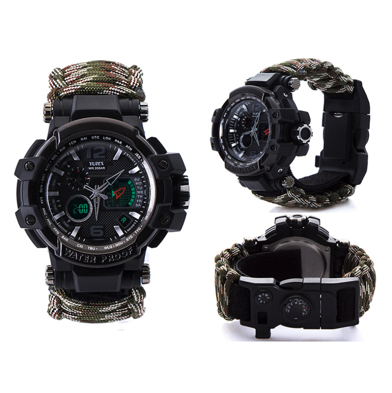 War wolf 2 mechanic outdoor survival survival bracelet life-saving multi-function knife buckle umbrella rope watch waterproof compass - Survival Dog