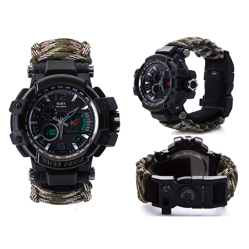 War wolf 2 mechanic outdoor survival survival bracelet life-saving multi-function knife buckle umbrella rope watch waterproof compass - Survival Dog